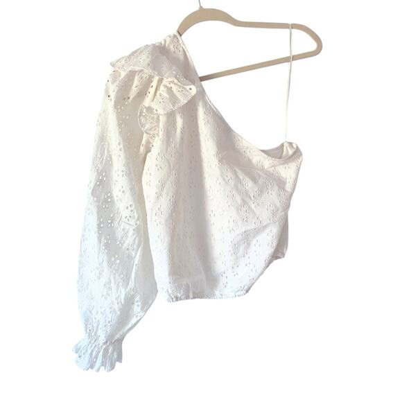 Cami NYC Ardana Eyelet White One Shoulder Blouse Top size large - Picture 4 of 9